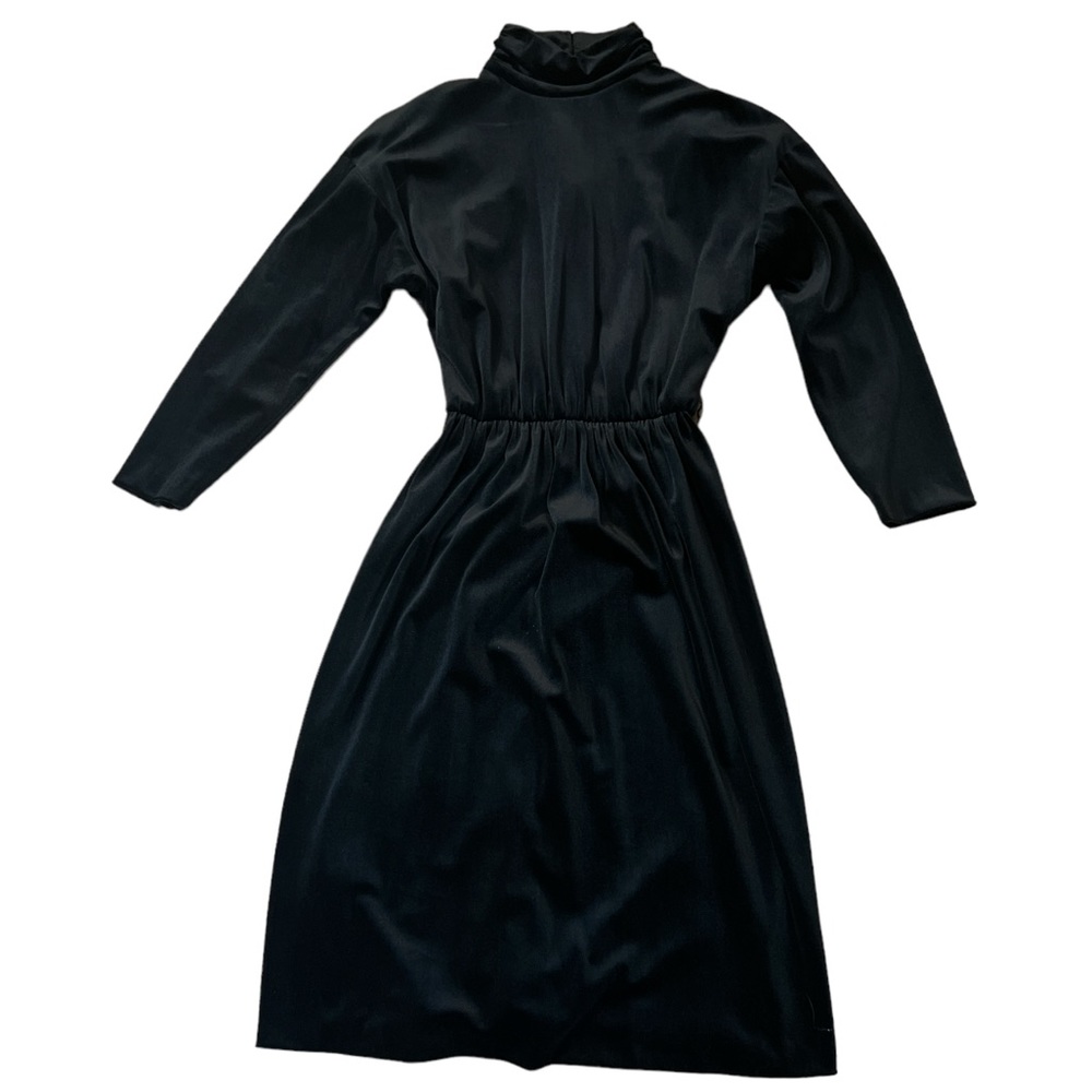 1970’s Vintage‎ Vicky Vaughn Glam Black Velvet Long Sleeved High Neck Dress, S/M